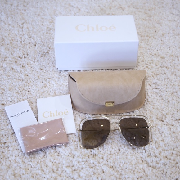 NWT CHLOE Gold Cutout Halo Frame Sunglasses - Picture 2 of 8